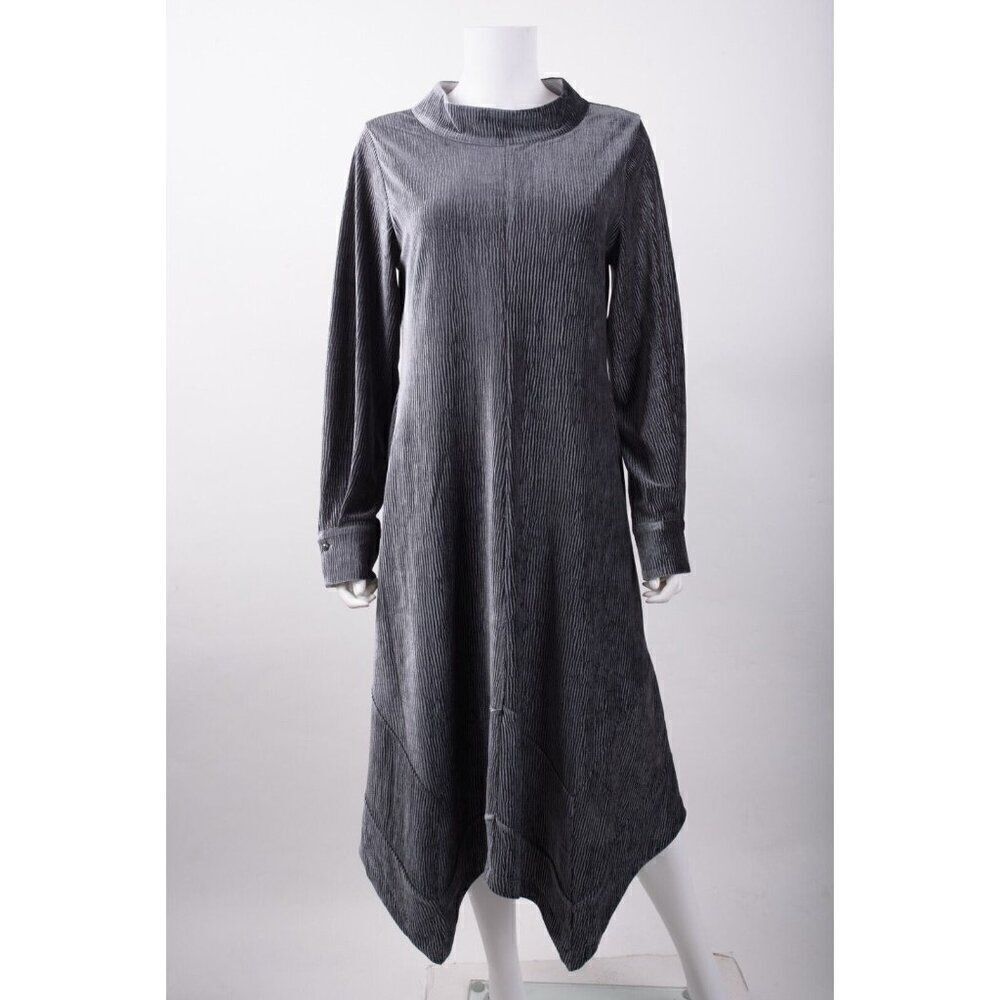 Soft Surroundings Womans Handkerchief Dress Size M Gray Ribbed Look Velour